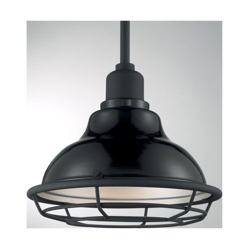 Main product image of Newbridge 1 Light Small Pendant Fixture Gloss Black Finish w/ Silver and Textured Black Accents