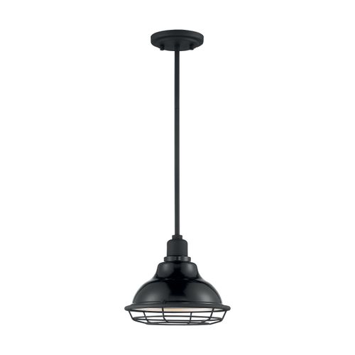 Main product image of Newbridge 1 Light Small Pendant Fixture Gloss Black Finish w/ Silver and Textured Black Accents