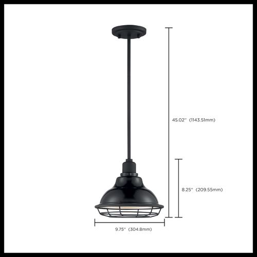 Main product image of Newbridge 1 Light Small Pendant Fixture Gloss Black Finish w/ Silver and Textured Black Accents