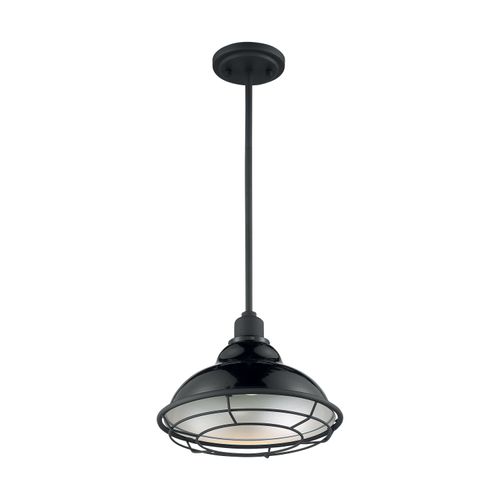 Main product image of Newbridge 1 Light Large Pendant Fixture Gloss Black Finish w/ Silver and Textured Black Accents