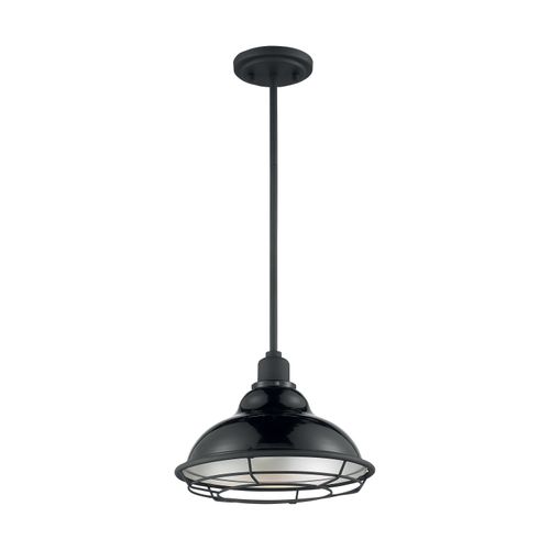 Main product image of Newbridge 1 Light Large Pendant Fixture Gloss Black Finish w/ Silver and Textured Black Accents