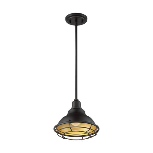 Main product image of Newbridge 1 Light Small Pendant Fixture Dark Bronze Finish w/ Gold Accents