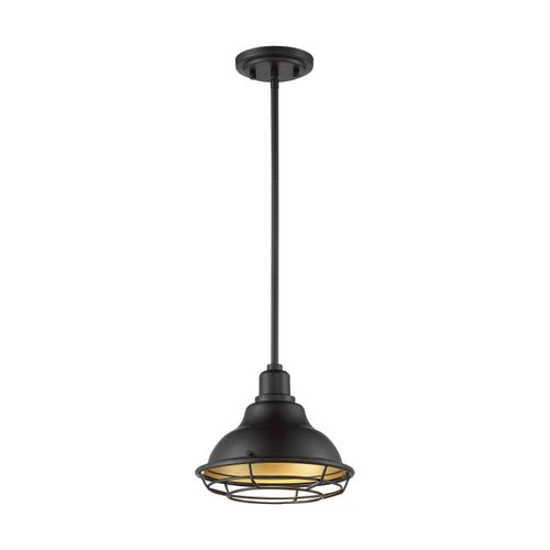 Main product image of Newbridge 1 Light Small Pendant Fixture Dark Bronze Finish w/ Gold Accents