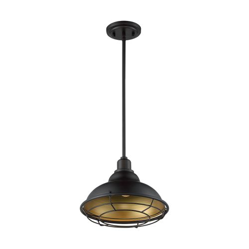 Main product image of Newbridge 1 Light Large Pendant Fixture Dark Bronze Finish w/ Gold Accents