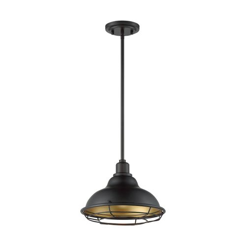 Main product image of Newbridge 1 Light Large Pendant Fixture Dark Bronze Finish w/ Gold Accents