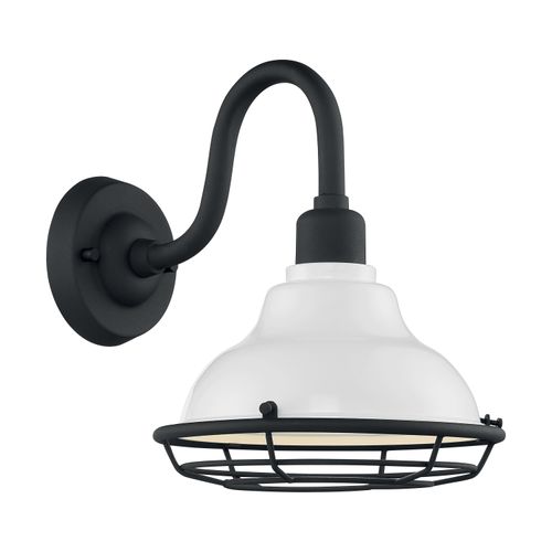Main product image of Newbridge 1 Light Small Outdoor Wall Sconce Fixture Gloss White Finish w/ Textured Black Accents
