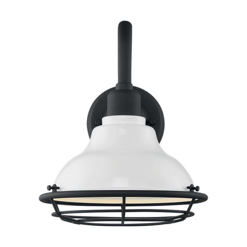Main product image of Newbridge 1 Light Small Outdoor Wall Sconce Fixture Gloss White Finish w/ Textured Black Accents