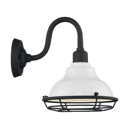 Main product image of Newbridge 1 Light Small Outdoor Wall Sconce Fixture Gloss White Finish w/ Textured Black Accents