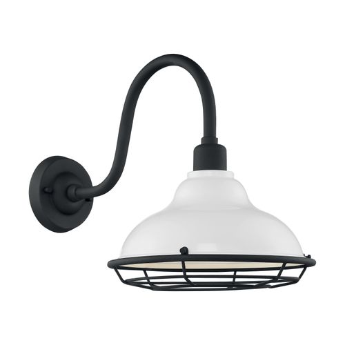 Main product image of Newbridge 1 Light Large Outdoor Wall Sconce Fixture Gloss White Finish w/ Textured Black Accents
