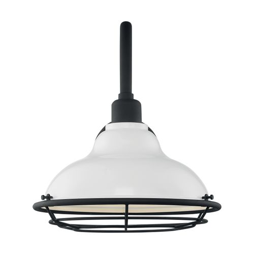 Main product image of Newbridge 1 Light Large Outdoor Wall Sconce Fixture Gloss White Finish w/ Textured Black Accents