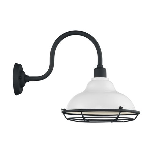 Main product image of Newbridge 1 Light Large Outdoor Wall Sconce Fixture Gloss White Finish w/ Textured Black Accents