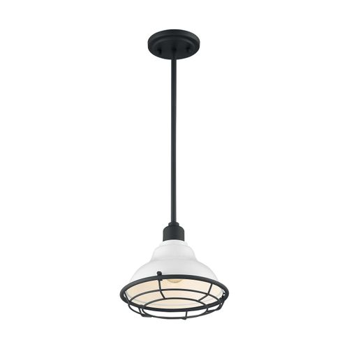 Main product image of Newbridge 1 Light Small Pendant Fixture Gloss White Finish w/ Textured Black Accents