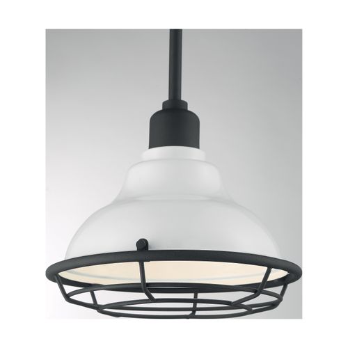 Main product image of Newbridge 1 Light Small Pendant Fixture Gloss White Finish w/ Textured Black Accents