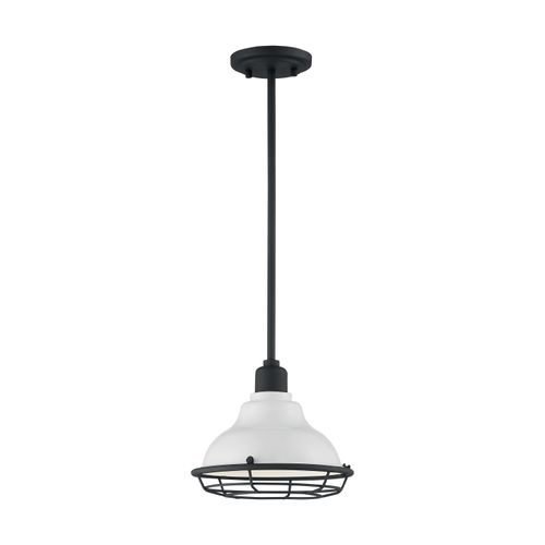 Main product image of Newbridge 1 Light Small Pendant Fixture Gloss White Finish w/ Textured Black Accents