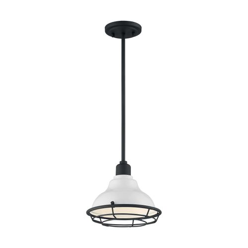 Main product image of Newbridge 1 Light Small Pendant Fixture Gloss White Finish w/ Textured Black Accents