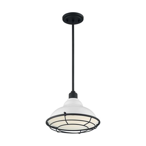 Main product image of Newbridge 1 Light Large Pendant Fixture Gloss White Finish w/ Textured Black Accents
