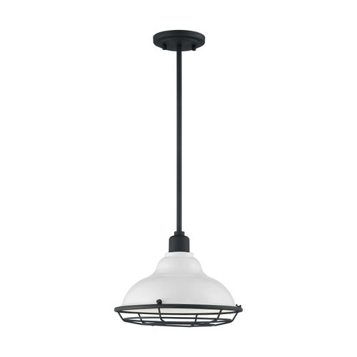 Main product image of Newbridge 1 Light Large Pendant Fixture Gloss White Finish w/ Textured Black Accents