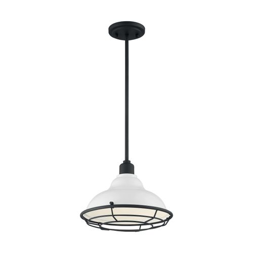 Main product image of Newbridge 1 Light Large Pendant Fixture Gloss White Finish w/ Textured Black Accents