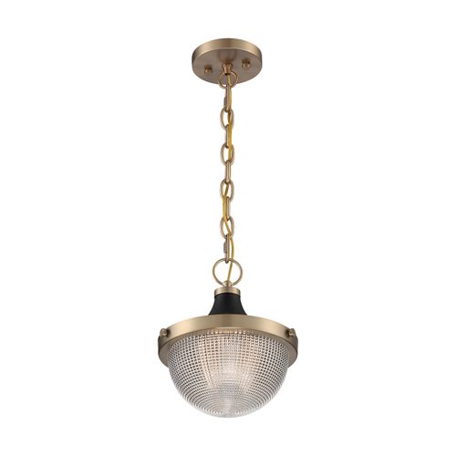 Main product image of Faro 1 Light Small Pendant Fixture Burnished Brass Finish w/ Black Accents Clear Prismatic Glass