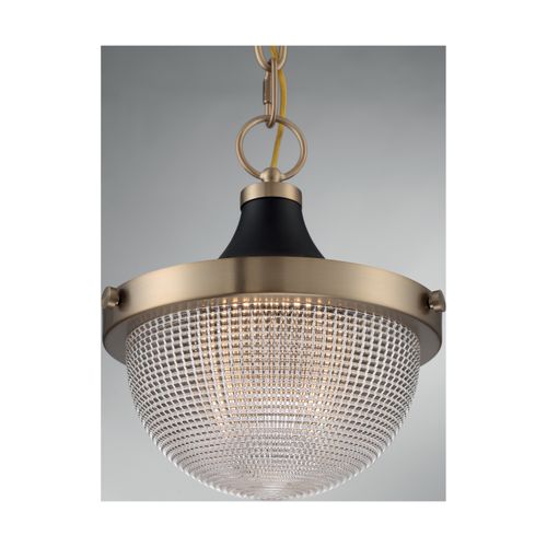 Main product image of Faro 1 Light Small Pendant Fixture Burnished Brass Finish w/ Black Accents Clear Prismatic Glass
