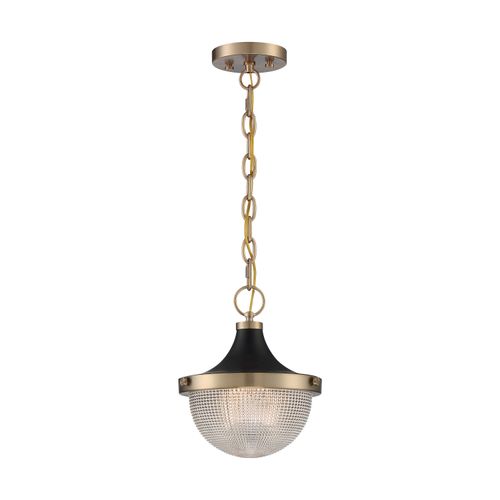 Main product image of Faro 1 Light Small Pendant Fixture Burnished Brass Finish w/ Black Accents Clear Prismatic Glass