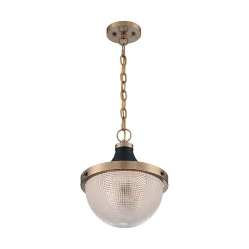 Main product image of Faro 1 Light Large Pendant Fixture Burnished Brass Finish w/ Black Accents Clear Prismatic Glass