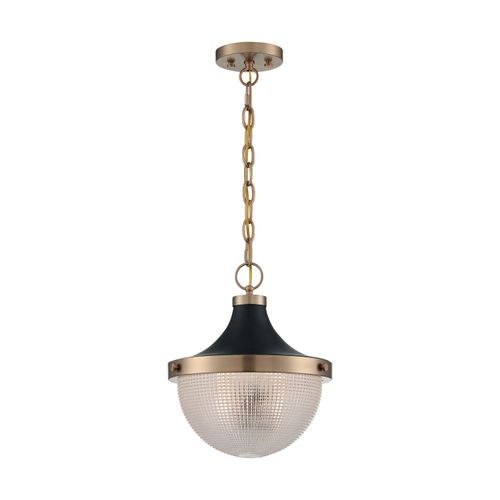 Main product image of Faro 1 Light Large Pendant Fixture Burnished Brass Finish w/ Black Accents Clear Prismatic Glass