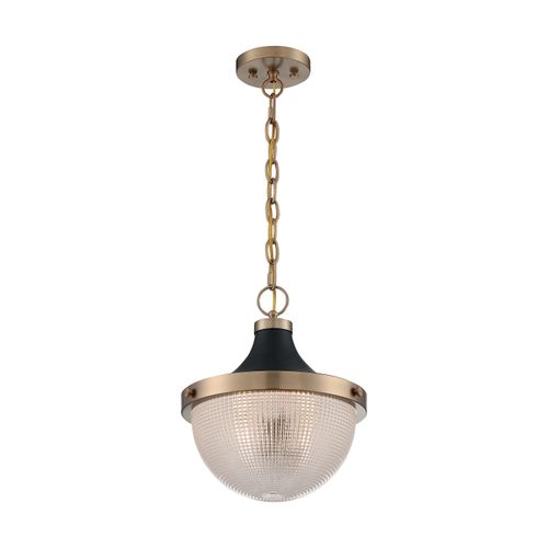 Main product image of Faro 1 Light Large Pendant Fixture Burnished Brass Finish w/ Black Accents Clear Prismatic Glass