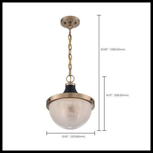 Main product image of Faro 1 Light Large Pendant Fixture Burnished Brass Finish w/ Black Accents Clear Prismatic Glass