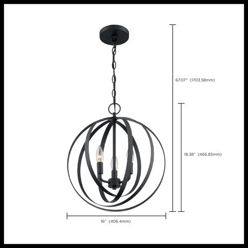 Main product image of Pendleton 3 Light Pendant Fixture Matte Black Finish