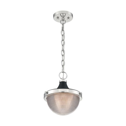 Main product image of Faro 1 Light Small Pendant Fixture Polished Nickel Finish w/ Black Accents Clear Prismatic Glass