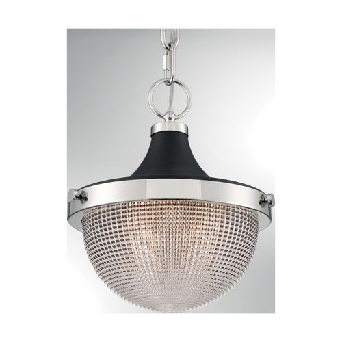 Main product image of Faro 1 Light Small Pendant Fixture Polished Nickel Finish w/ Black Accents Clear Prismatic Glass