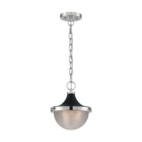 Main product image of Faro 1 Light Small Pendant Fixture Polished Nickel Finish w/ Black Accents Clear Prismatic Glass
