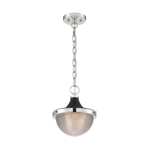 Main product image of Faro 1 Light Small Pendant Fixture Polished Nickel Finish w/ Black Accents Clear Prismatic Glass
