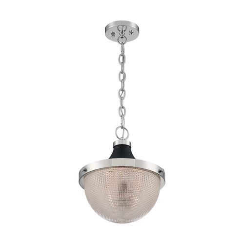 Main product image of Faro 1 Light Large Pendant Fixture Polished Nickel Finish w/ Black Accents Clear Prismatic Glass