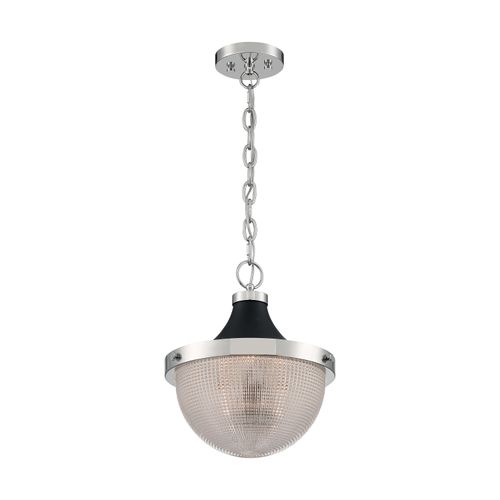 Main product image of Faro 1 Light Large Pendant Fixture Polished Nickel Finish w/ Black Accents Clear Prismatic Glass