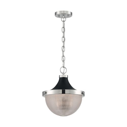 Main product image of Faro 1 Light Large Pendant Fixture Polished Nickel Finish w/ Black Accents Clear Prismatic Glass