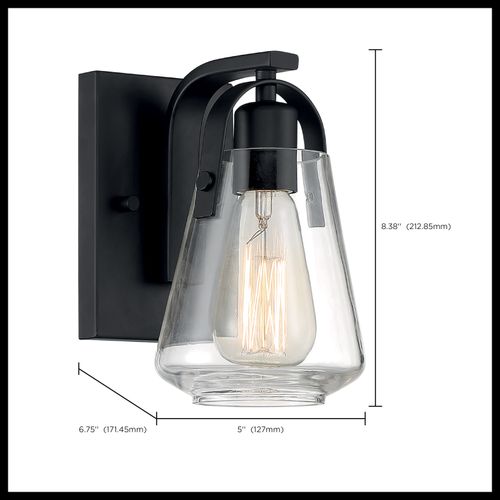 Main product image of Skybridge 1 Light Vanity Fixture Matte Black Finish w/ Clear Glass