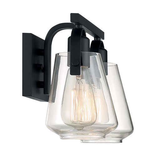 Main product image of Skybridge 2 Light Vanity Fixture Matte Black Finish w/ Clear Glass