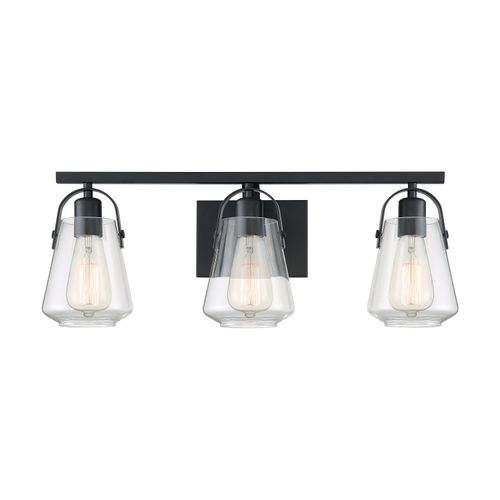 Main product image of Skybridge 3 Light Vanity Fixture Matte Black Finish w/ Clear Glass