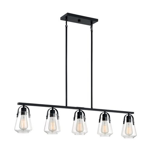 Main product image of Skybridge 5 Light Island Pendant Fixture Matte Black Finish w/ Clear Glass