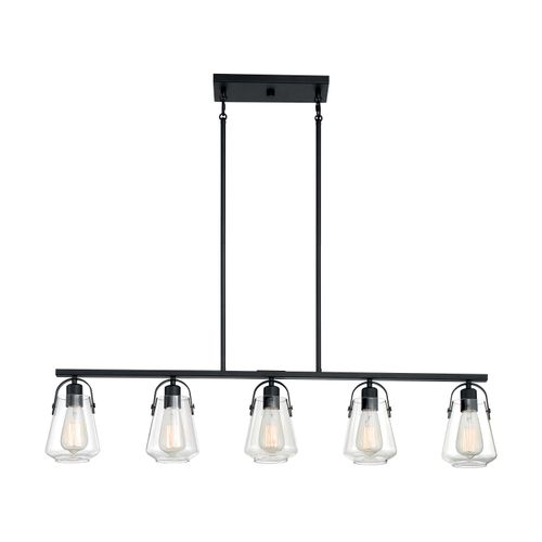 Main product image of Skybridge 5 Light Island Pendant Fixture Matte Black Finish w/ Clear Glass