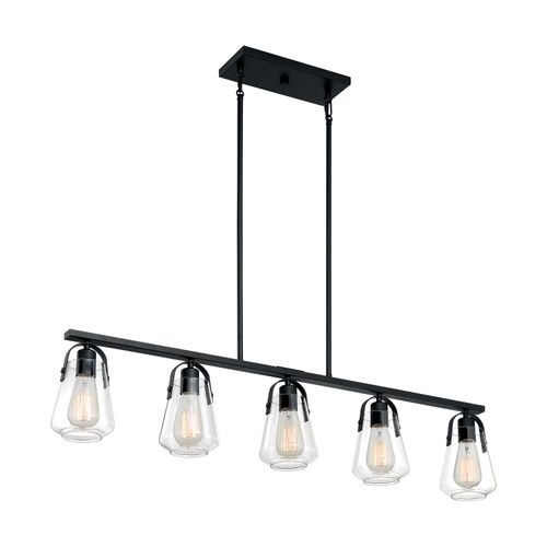 Main product image of Skybridge 5 Light Island Pendant Fixture Matte Black Finish w/ Clear Glass