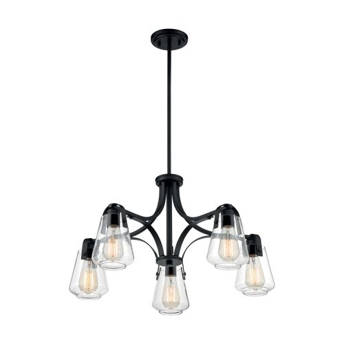 Main product image of Skybridge 5 Light Chandelier Fixture Matte Black Finish w/ Clear Glass