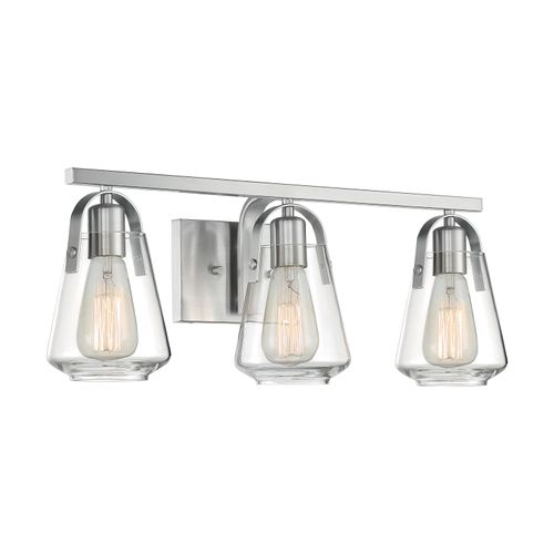 Main product image of Skybridge 3 Light Vanity Fixture Brushed Nickel Finish w/ Clear Glass