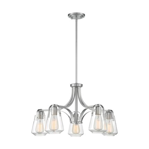 Main product image of Skybridge 5 Light Chandelier Fixture Brushed Nickel Finish w/ Clear Glass