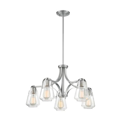 Main product image of Skybridge 5 Light Chandelier Fixture Brushed Nickel Finish w/ Clear Glass