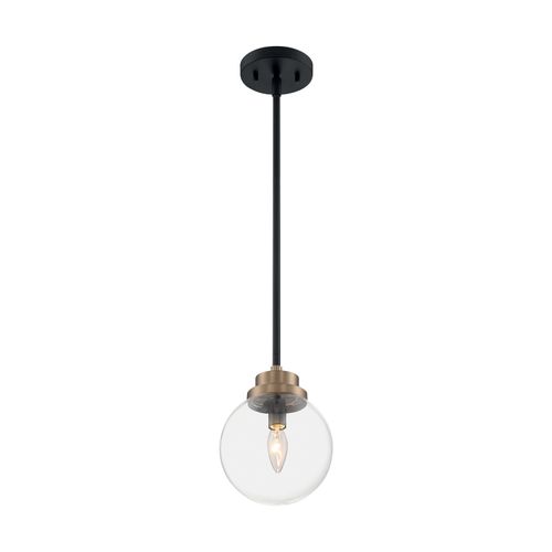 Main product image of Axis 1 Light Pendant Fixture Matte Black Finish w/ Brass Accents Clear Glass (Pack of 2)