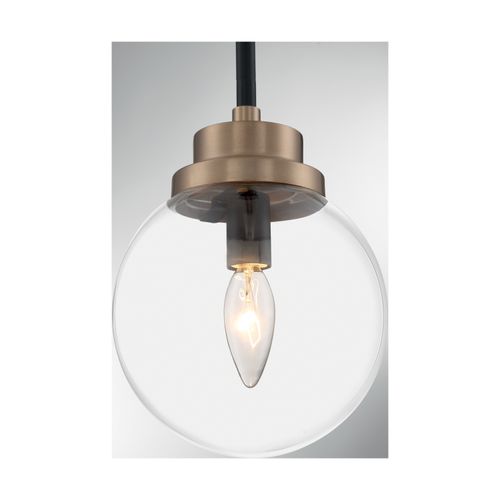 Main product image of Axis 1 Light Pendant Fixture Matte Black Finish w/ Brass Accents Clear Glass (Pack of 2)