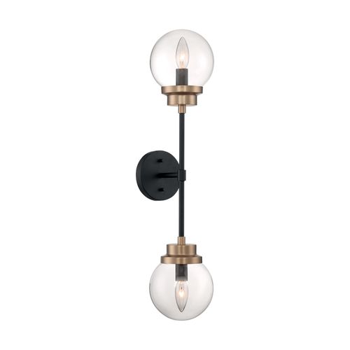 Main product image of Axis 2 Light Wall Sconce Fixture Matte Black Finish w/ Brass Accents Clear Glass